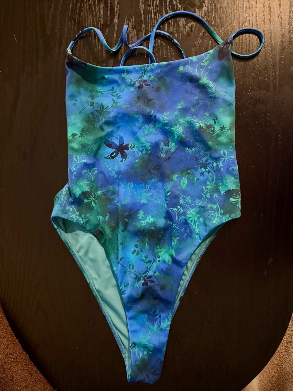 PacSun Swim Eco Blue Green Floral Open Back Tie One Piece Swimsuit Small NWOT